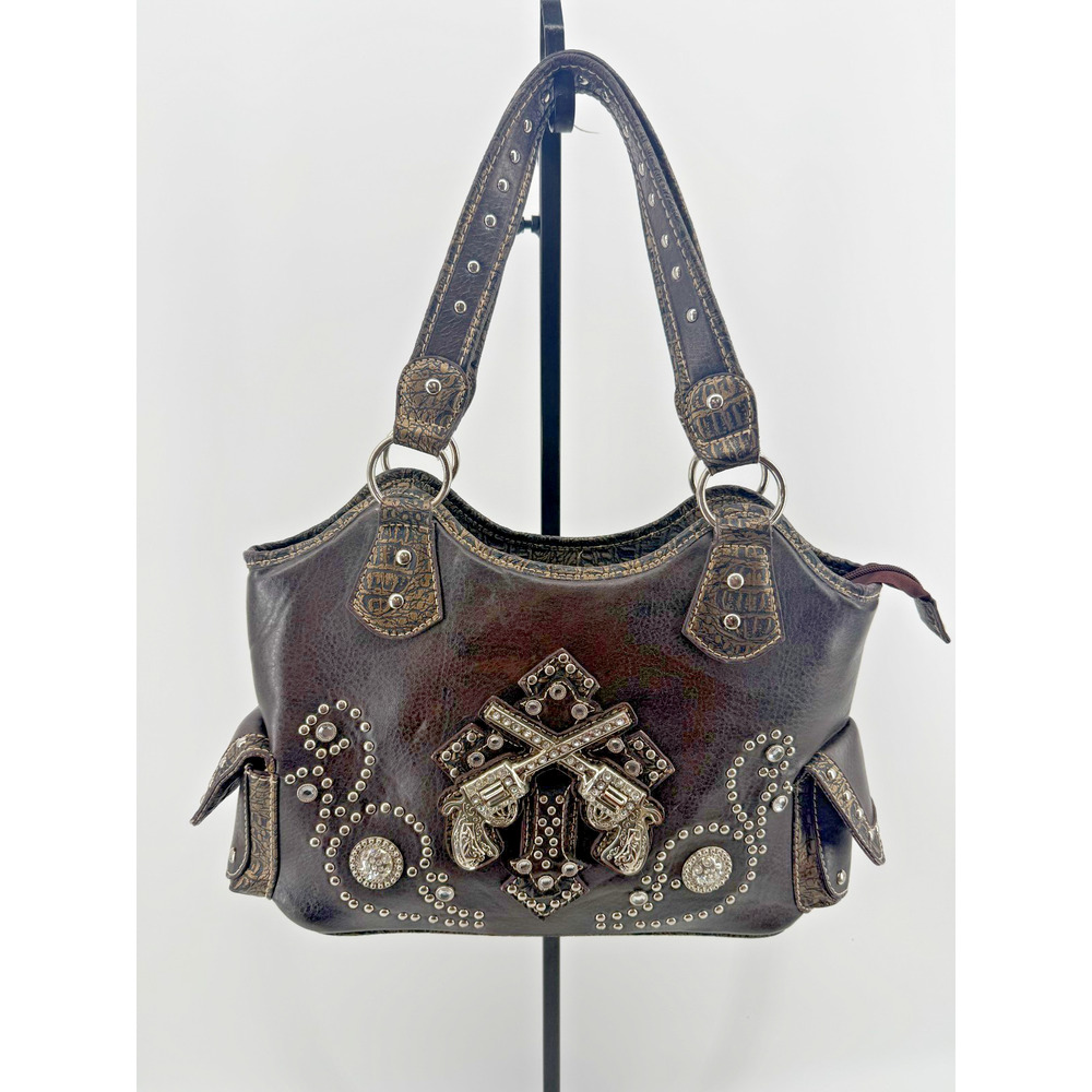 Y2K Western Goth Studded Revolver Shoulder Bag Rhinestone Purse
